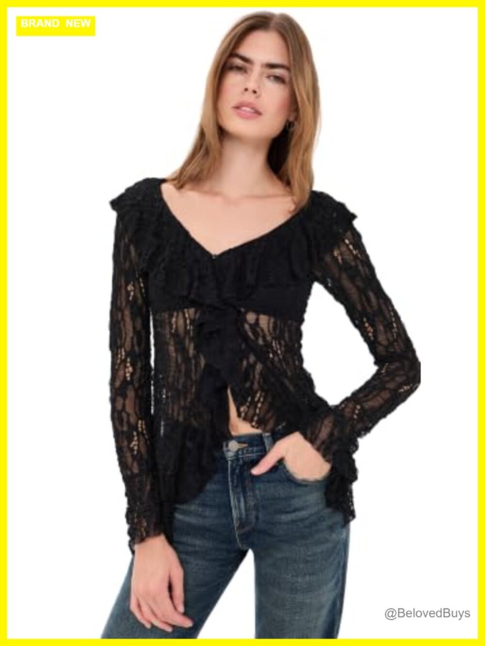 Free People Laney Cardigan Ruffled Button Front V-Neck Knit Sweater